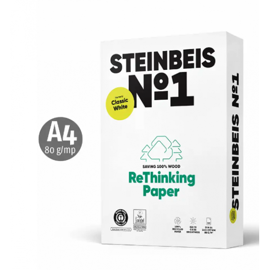 Hartie copiator reciclata, Steinbeis NO 1 Classic White, A4, 80 g/mp, 500 coli/top - A4REC