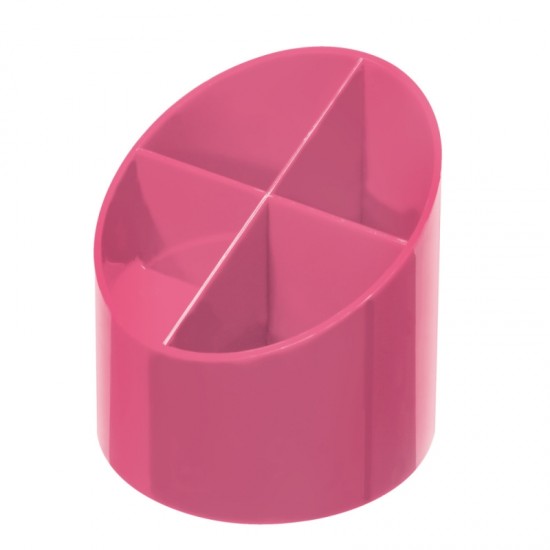 Suport plastic pentru instrumente de scris, rotund, 4 compartimente roz - 50015856