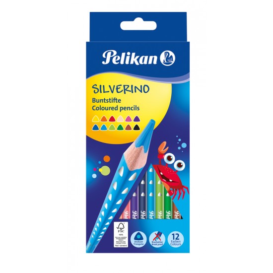 Creioane color silverino lacuite, set 12 culori, sectiune triunghiulara - 700634