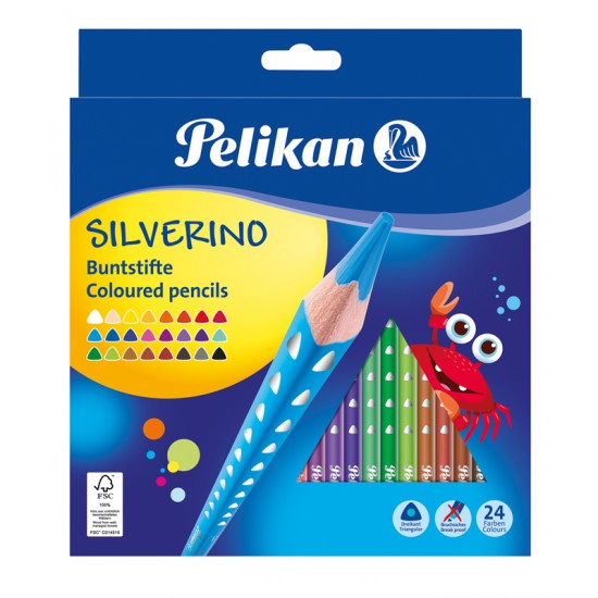 Creioane color silverino lacuite, set 24 culori, sectiune triunghiulara - 700665