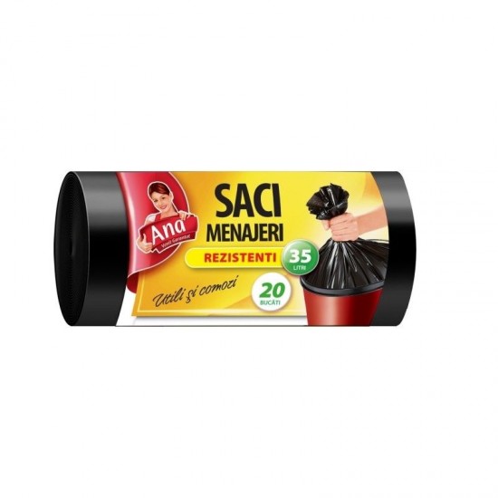 Saci menajeri - 35 litri - 20 buc pe rola, negru - D42-AZRO-6853
